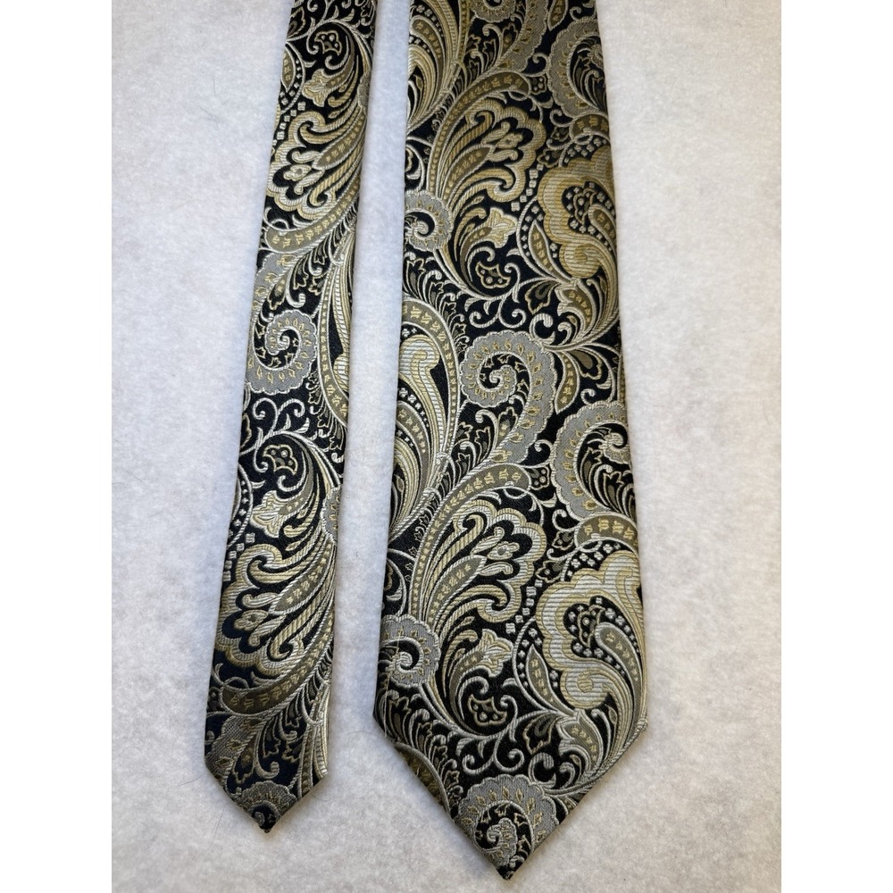 SEAN JOHN Silk Tie Black Gold Jacquard Paisley Designer Mens Necktie - Picture 3 of 6
